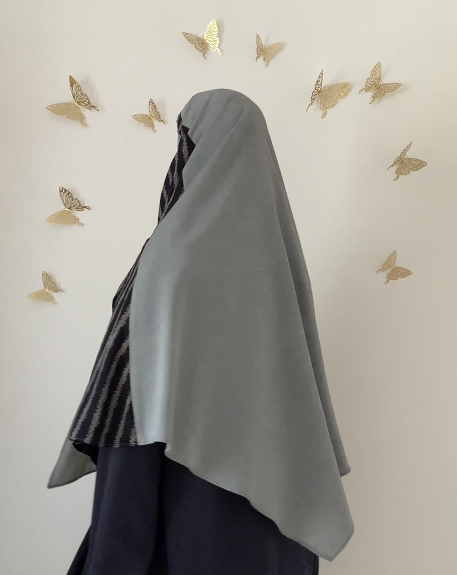 Miniature : Voile à enfiler asymétrique gris chiné et rayure floue