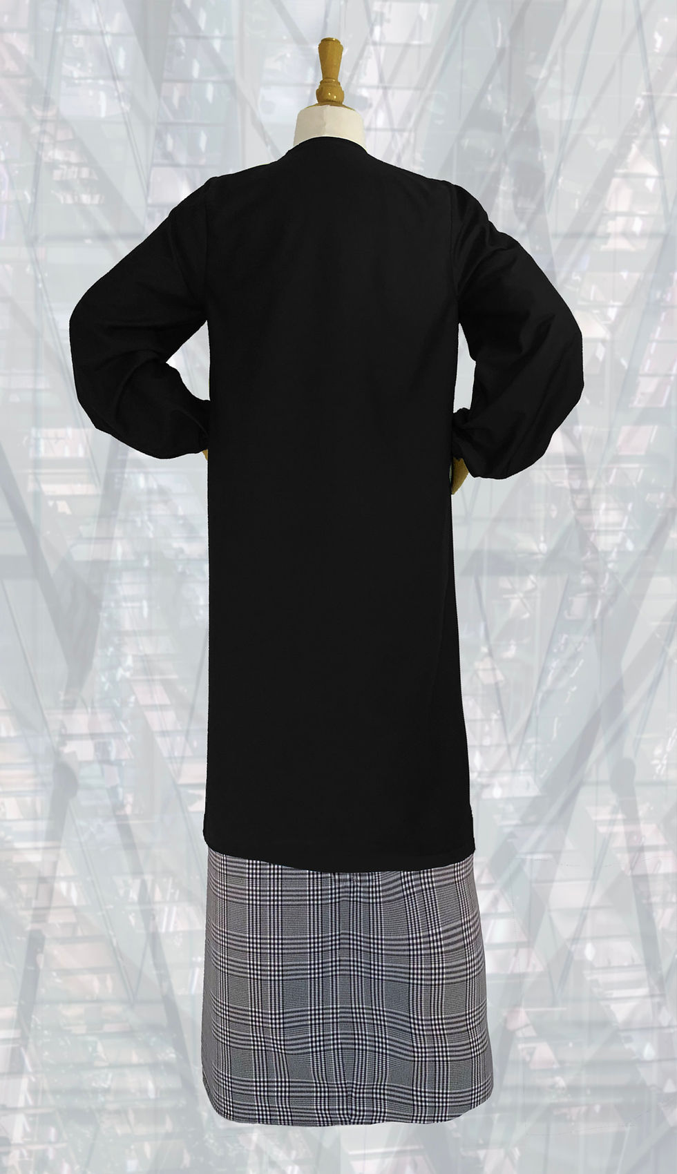 Miniature : ABAYA ROBE-HIJAB À CARREAUX noire