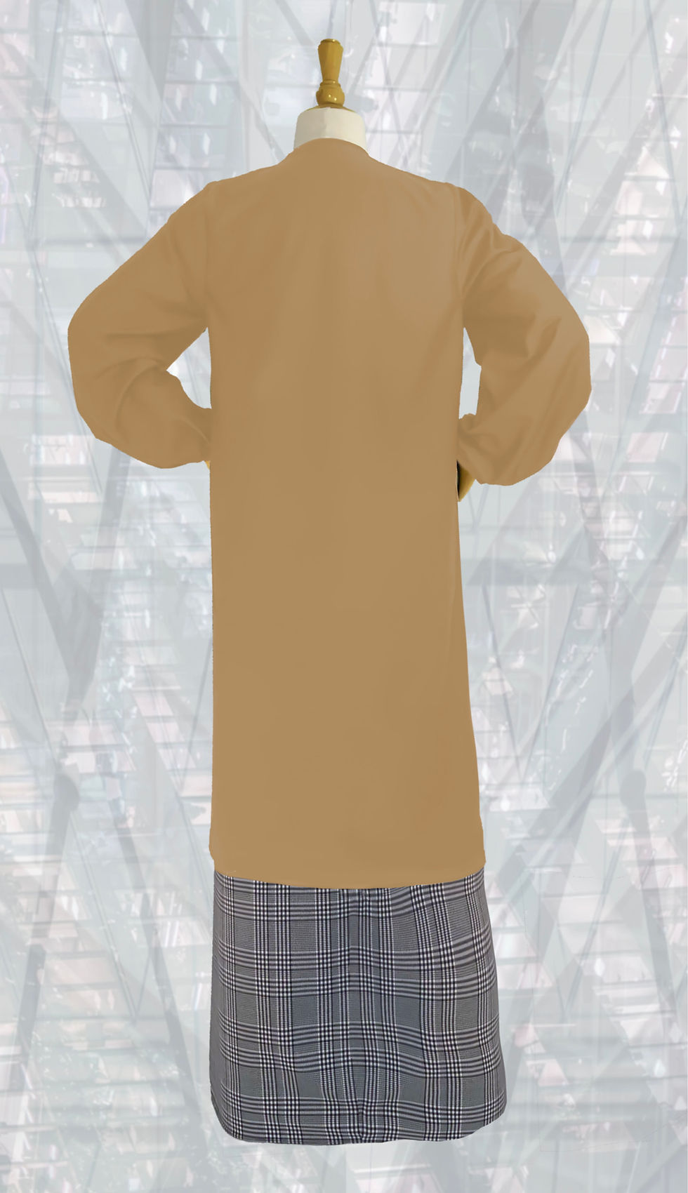 Miniature : ABAYA ROBE-HIJAB À CARREAUX beige