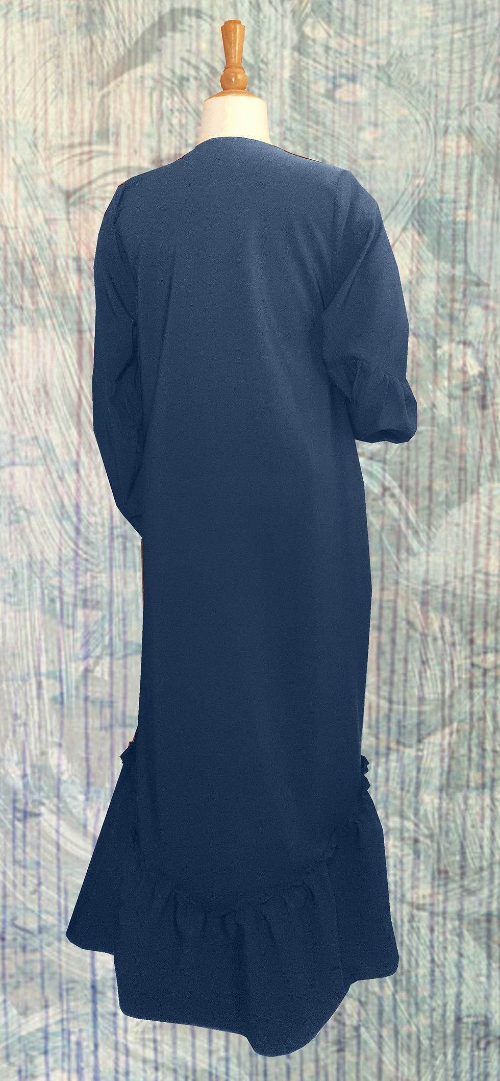 Miniature : ABAYA ROBE-HIJAB POINTES BOUILLONNEES bleue marine