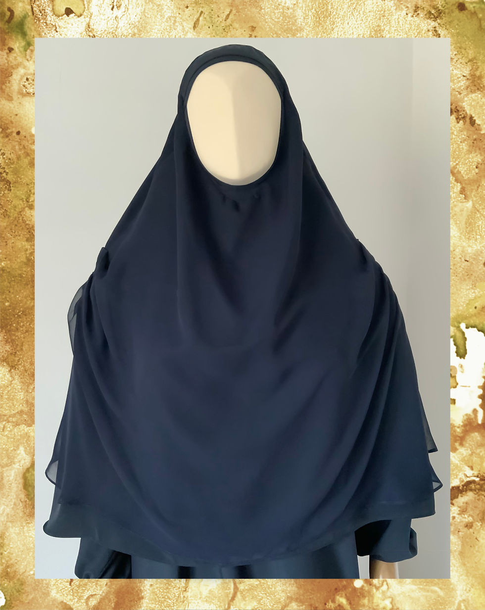 Voile à enfiler 3 plis bleu marine en mousseline doublée de satin