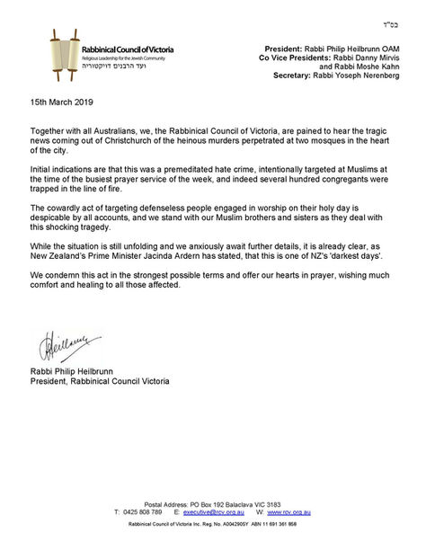 Message from RCV President regarding the Christchurch Tragedy