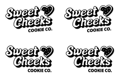 4 versions of the Sweet Cheeks Cookie Co. Logo with different letters filled in with black.