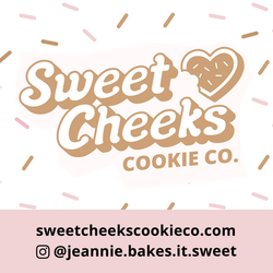 Pink and Tan Sweet Cheeks Cookie Co. Thank You Card Front Design
