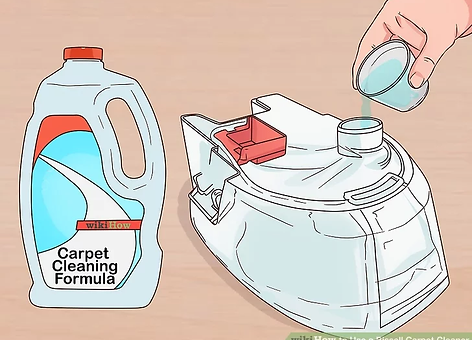 Add carpet cleaning solution to the tank