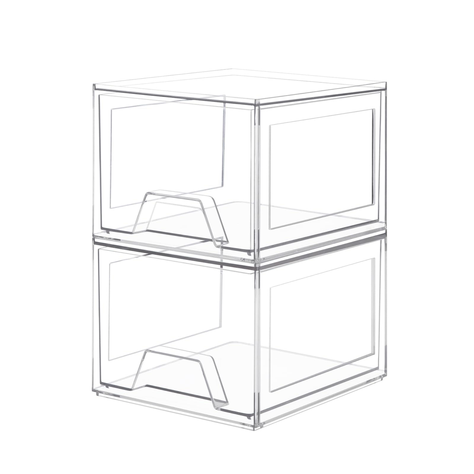 Damomo 2 Pack Stackable Organizer Drawers Clear Bathroom Makeup Organizer and St