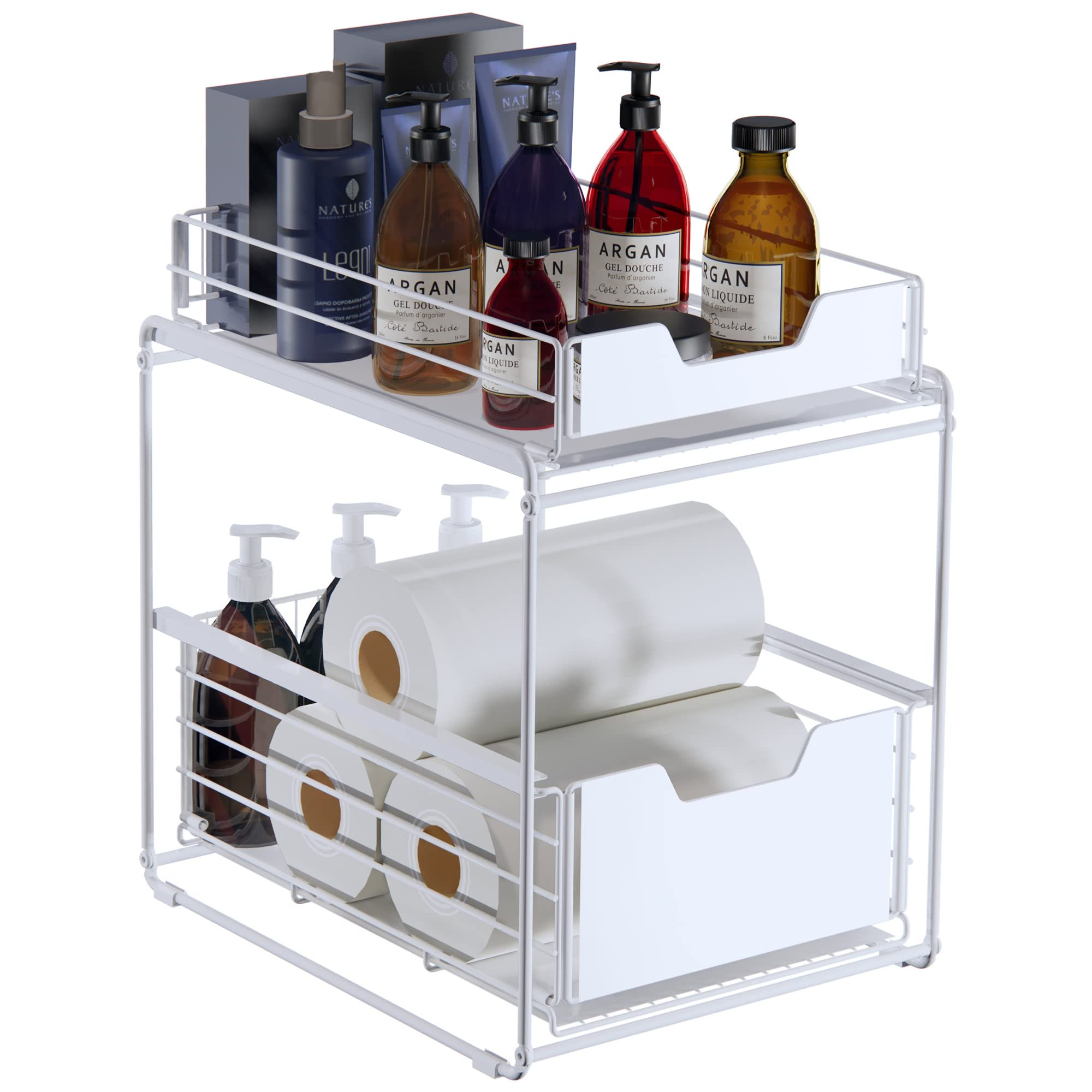 DOLALIKE Pull Out Under Sink Cabinets Organizer 2 Tire Sliding Countertop Organi