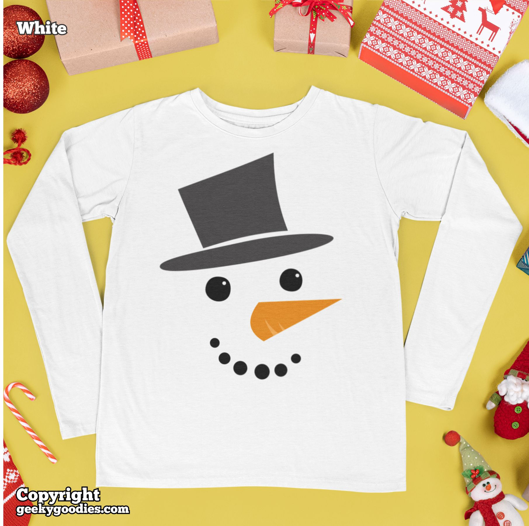 Snowman Face Unisex White Long Sleeve Shirts