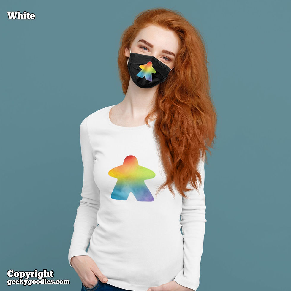 Thumbnail: Rainbow Watercolour Meeple Unisex Long Sleeve Shirt