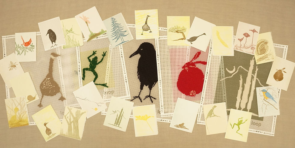 Gwen Frostic and loop. a match made in needlepoint heaven!