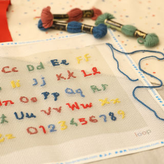 childrens letters and numbers needlepoint inspired by oso and me designs.  stylish and great craft project for parents and kids.  