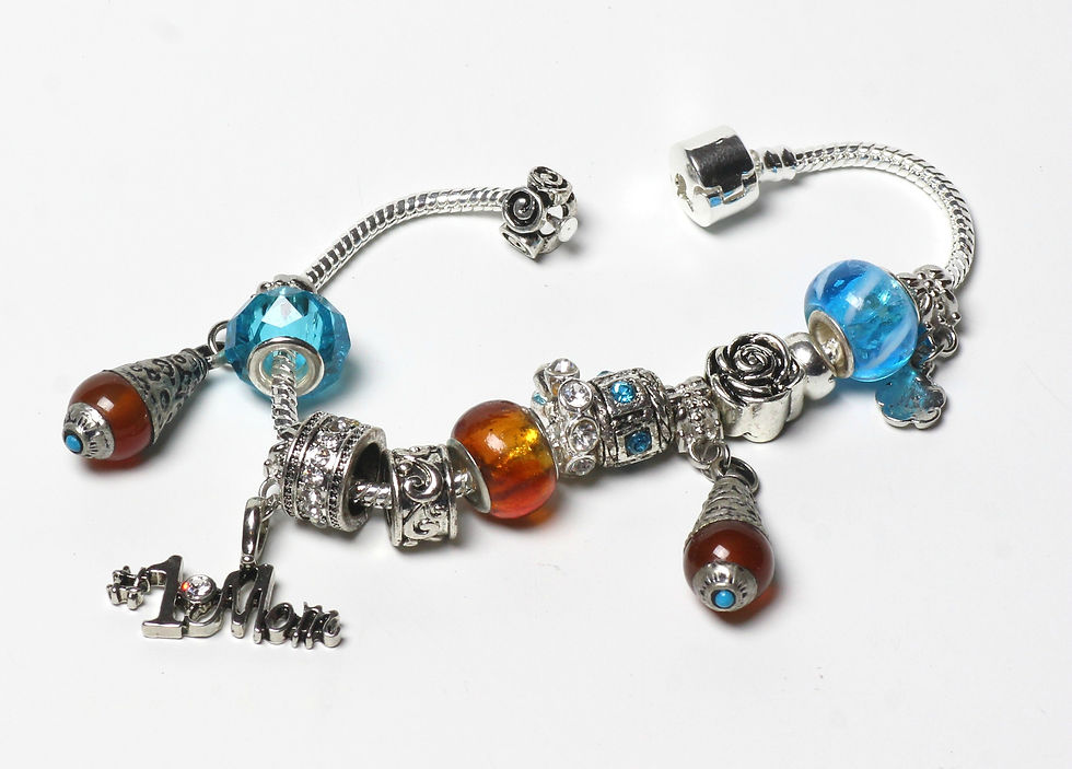 Thumbnail: Flexible Pandora Style Charm Bracelet - Tibetan Sky Blue