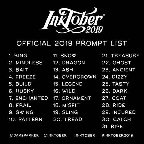 inktober2019, inktober, inktober prompt list