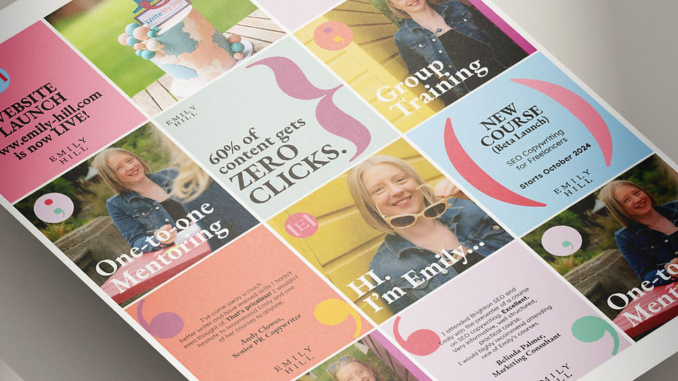 Copywriter logo design and brand identity, bold, fun & colourful branding