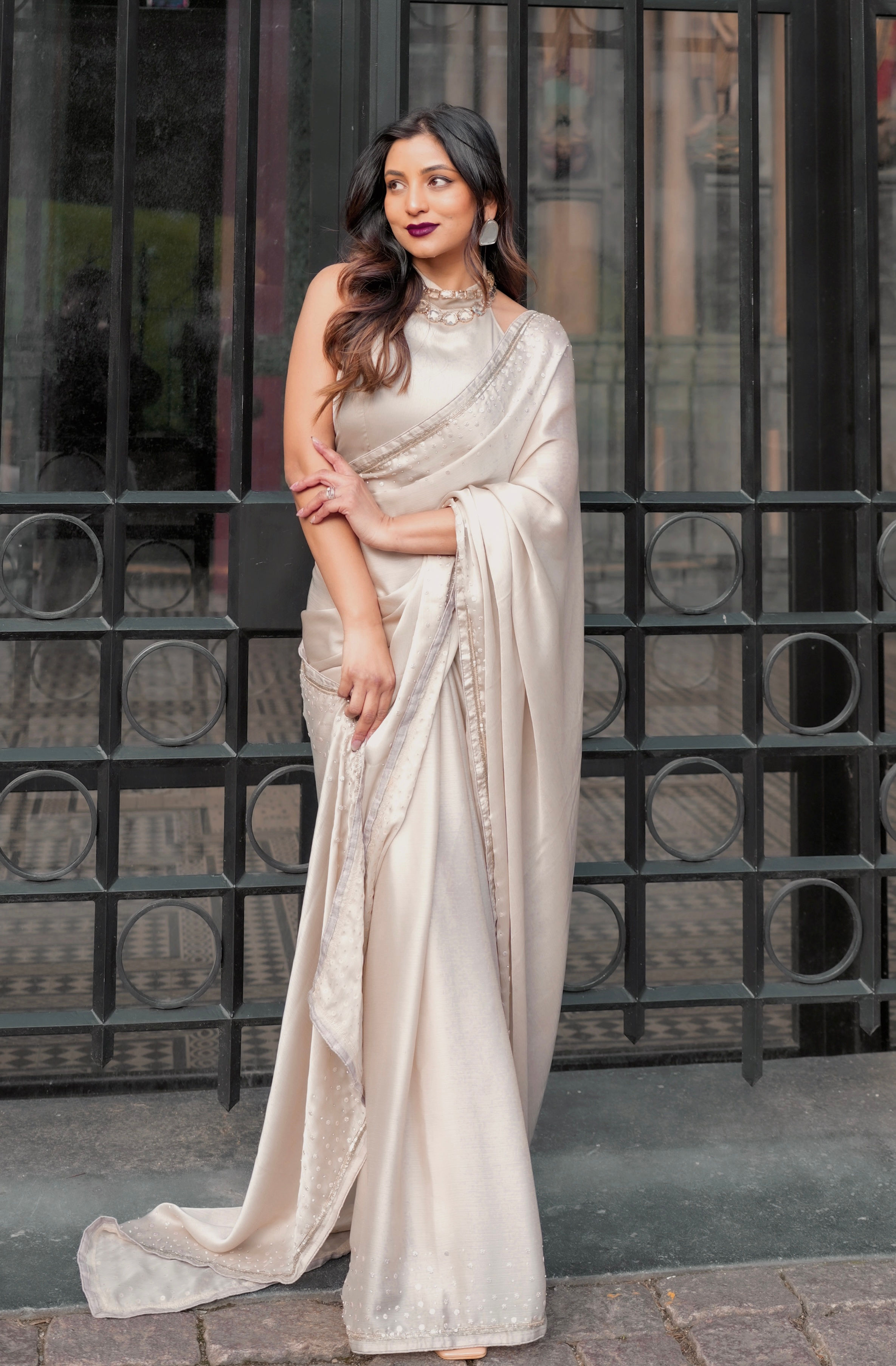 Stella saree in beige colour
