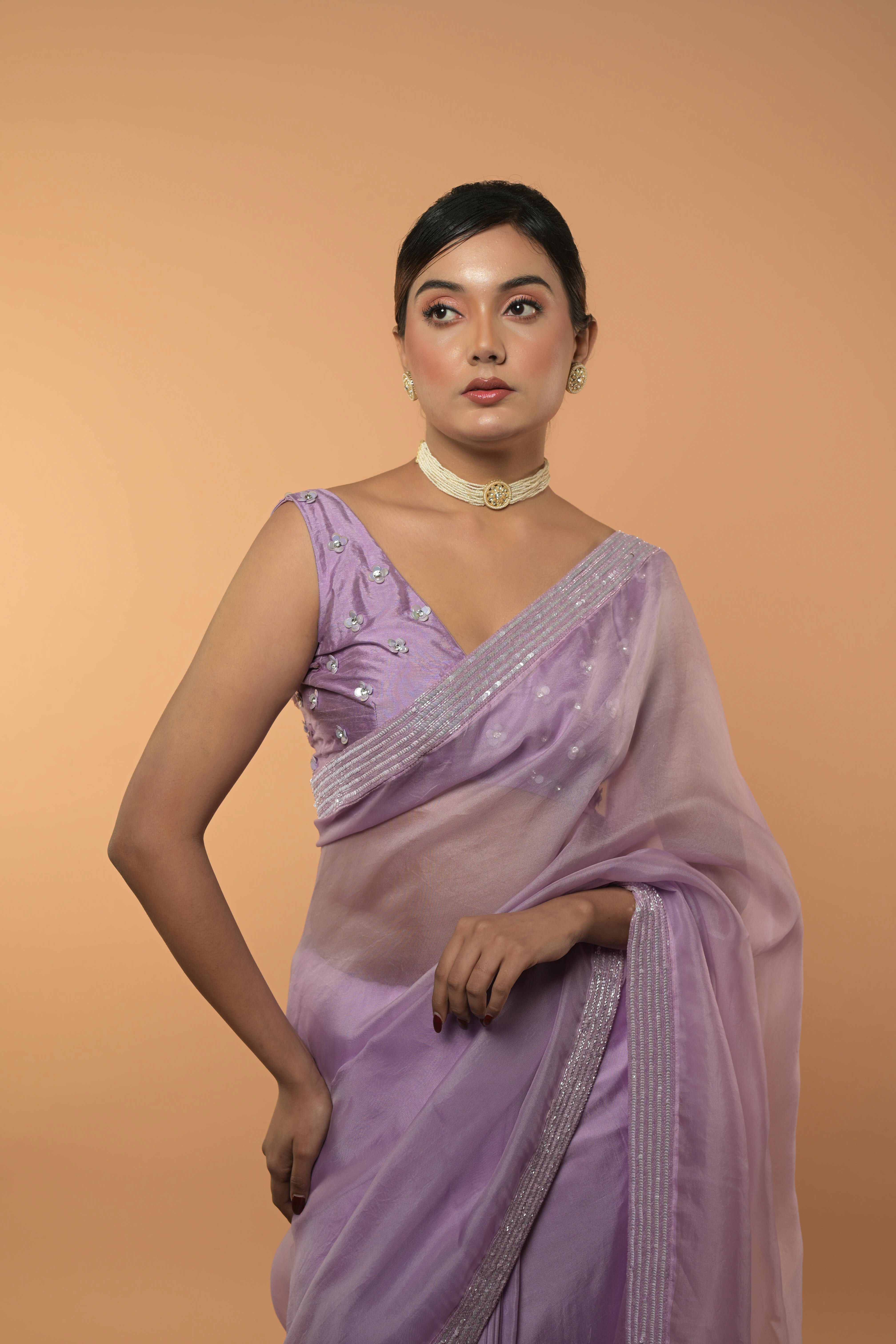 Arushi Silk Organza Saree in Soft Lavender Colour