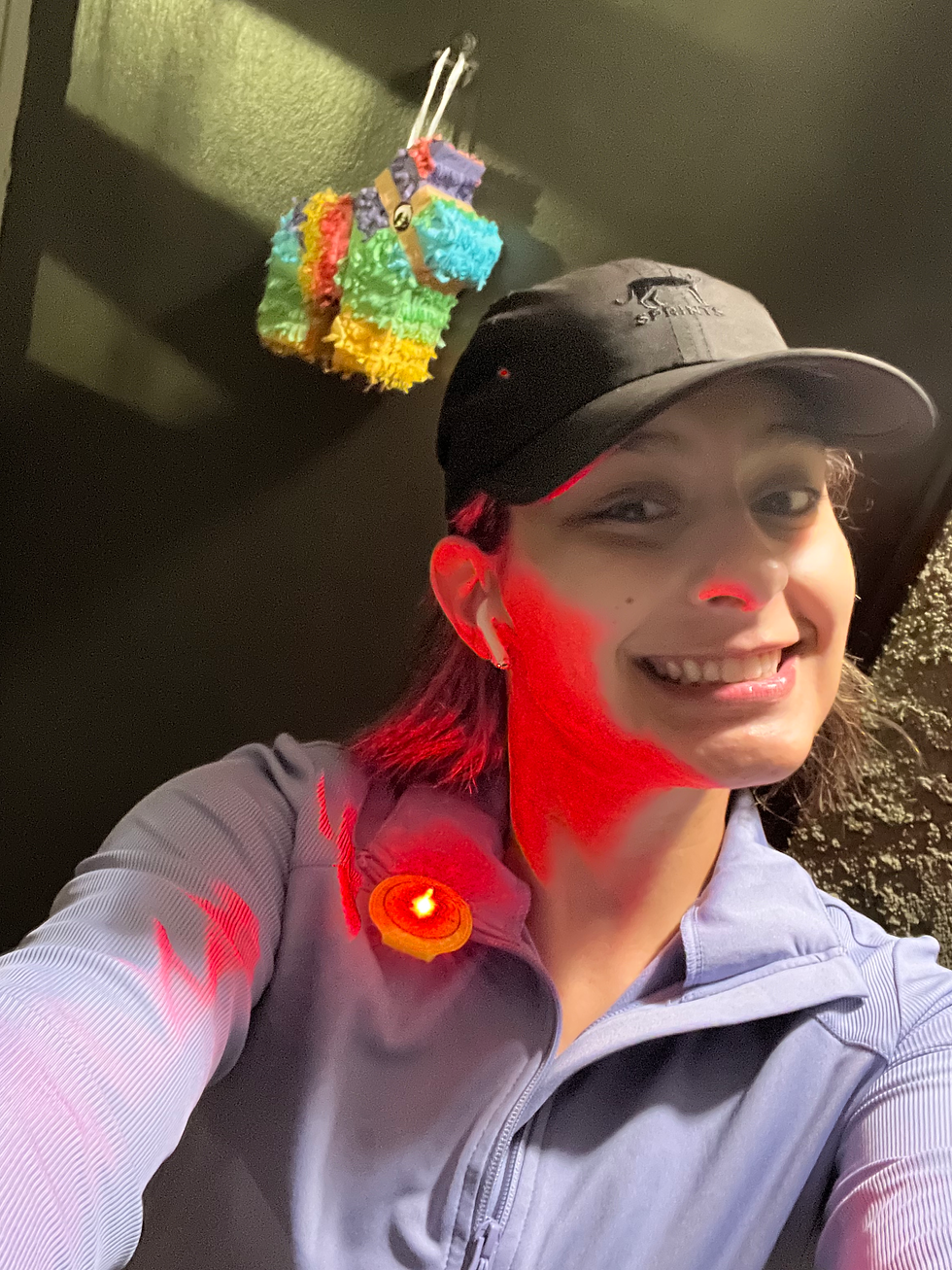 selfie with reflective lights