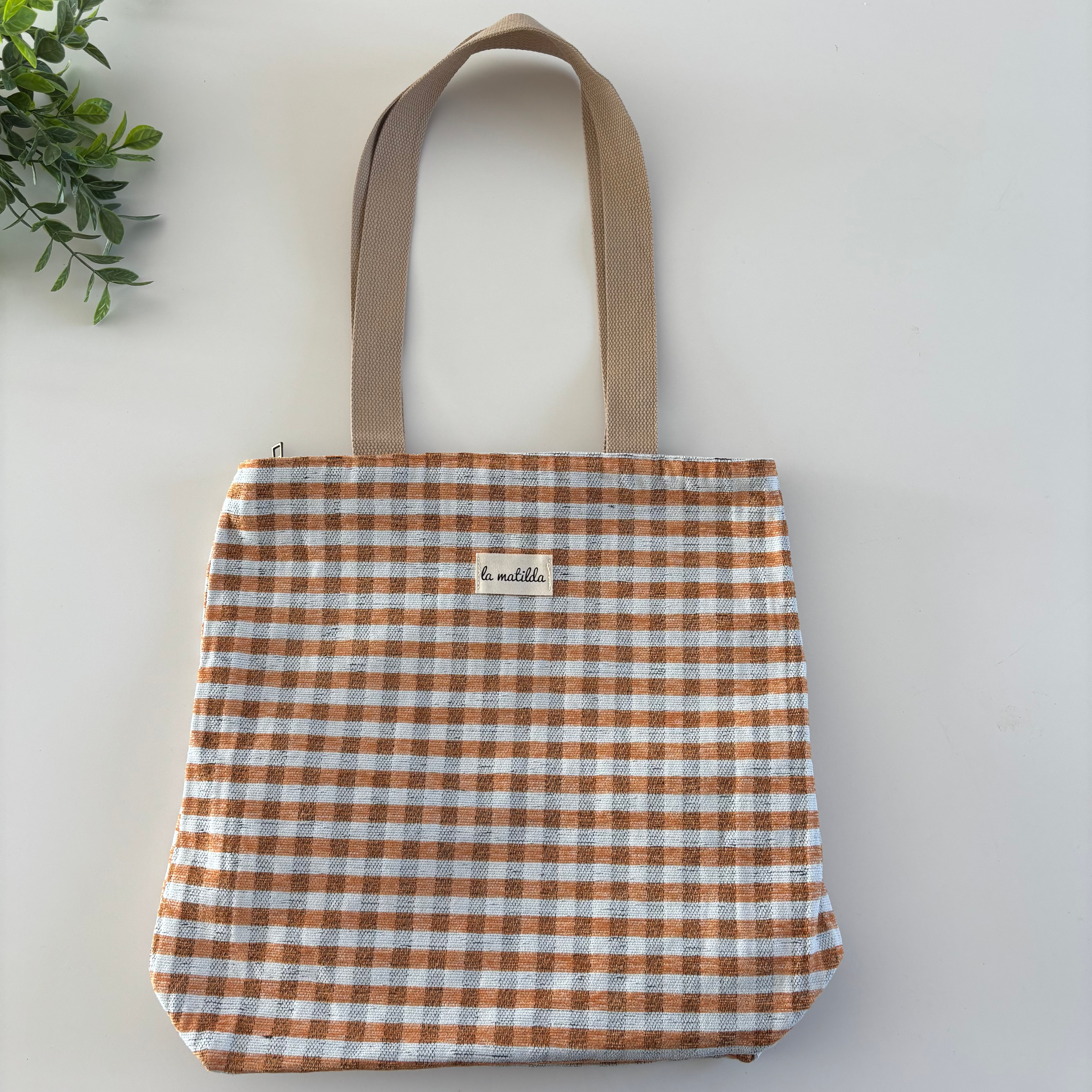 Sac cabas vichy zippé avec poche intérieure | Tote bag vichy