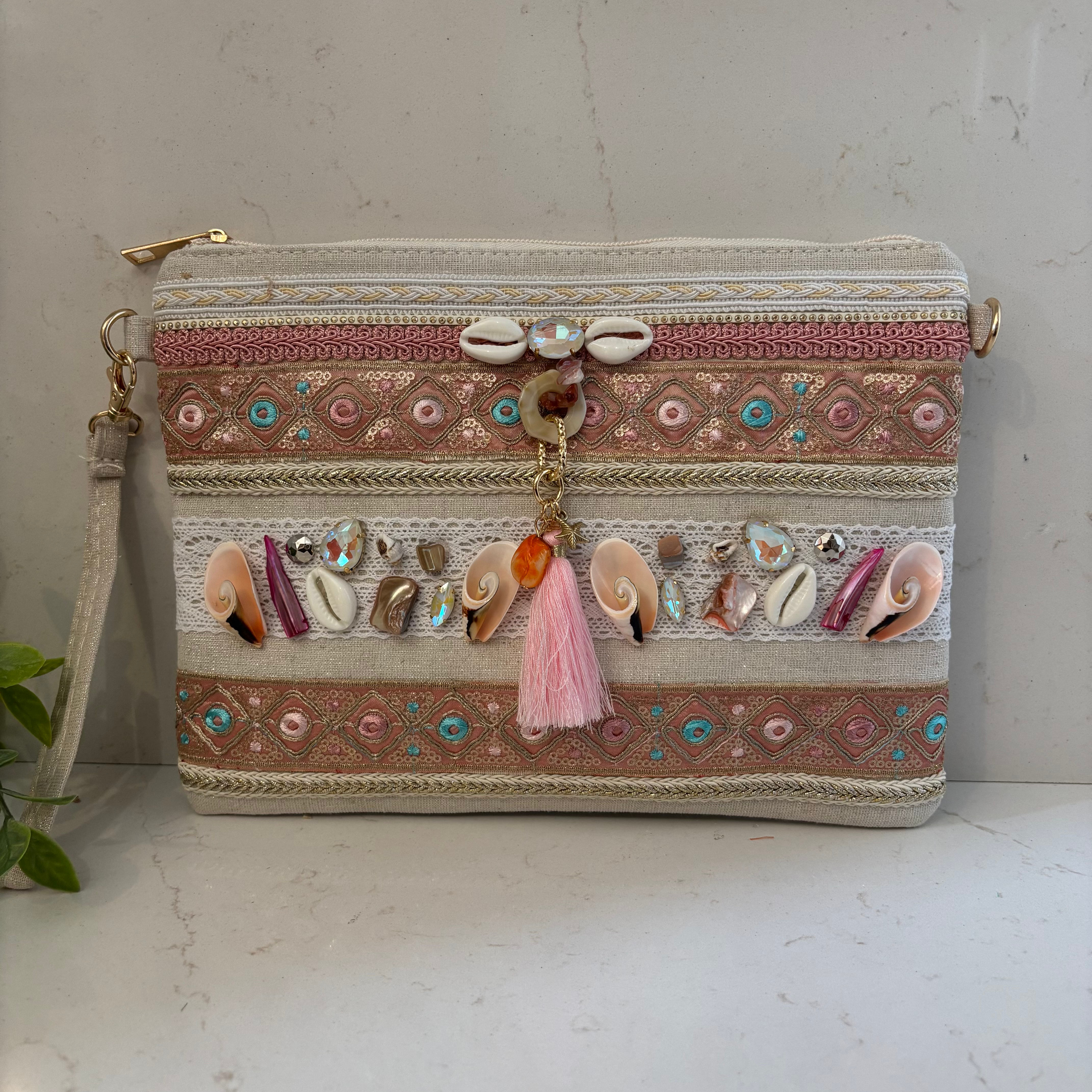 Pochette Cauri SOLÉA – Pochette Bohème Chic Coquillages Rose Été Femme