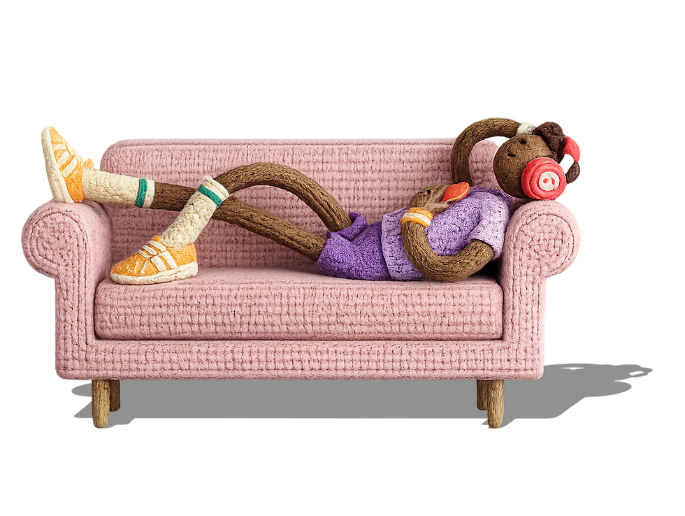 Student relaxing at a PG near MIT College on a pink sofa.