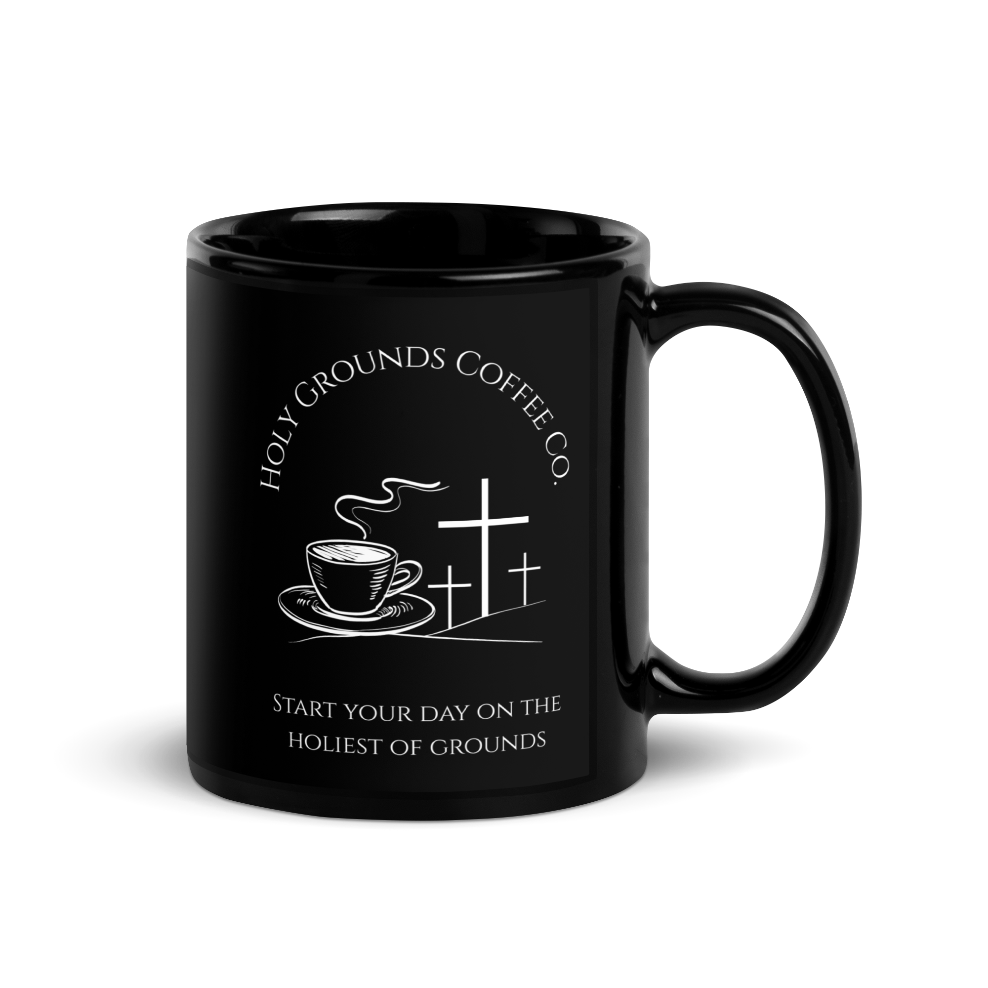 Holy Grounds - Black Glossy Mug