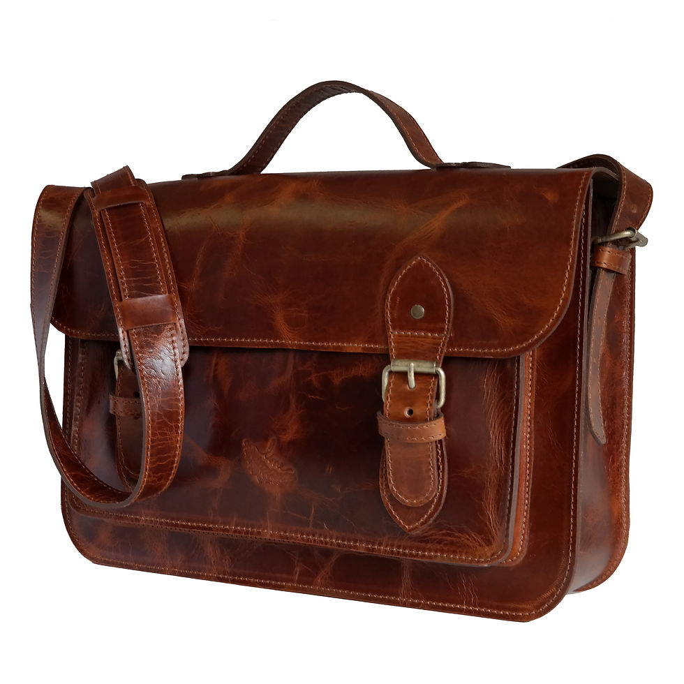 Miniatura: Bolsa e Pasta Satchel Clássica Line Leather Couro Conhaque Vintage