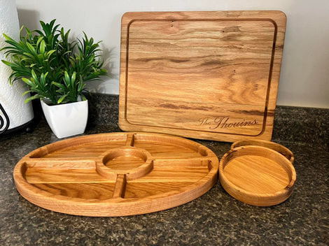 Cutting Board, Charcuterie and Bowl Set, Custom with name engraved. 