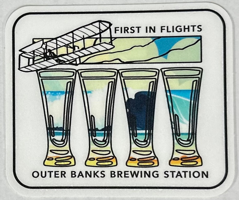 Outer Banks Brewing Station logo displays four glasses and First in Flights text.