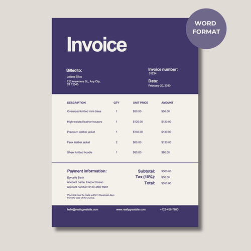 Modern Editable Invoice Word Template | sheetemplate