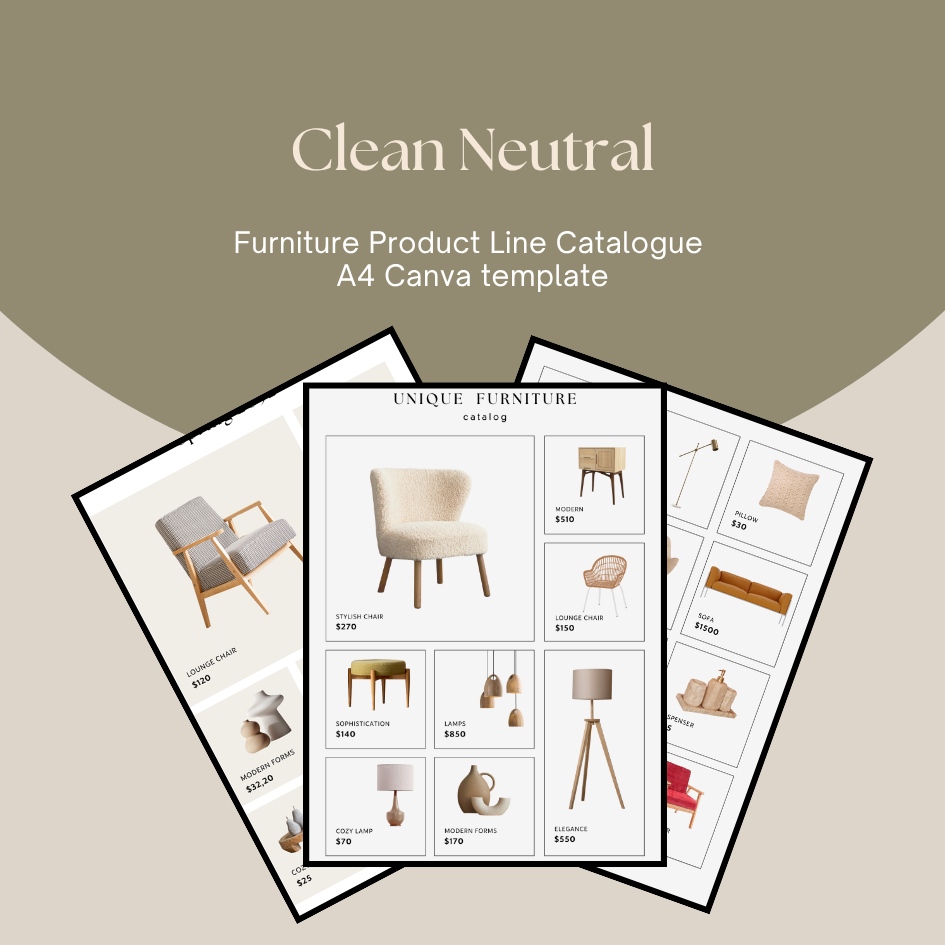 Thumbnail: Neutral Catalogue Shop Product Line Template– A4 Editable in Canva