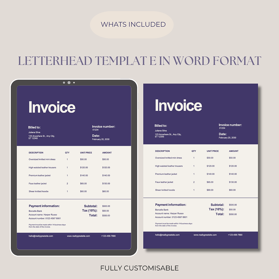 Thumbnail: Modern Editable Invoice Word Template