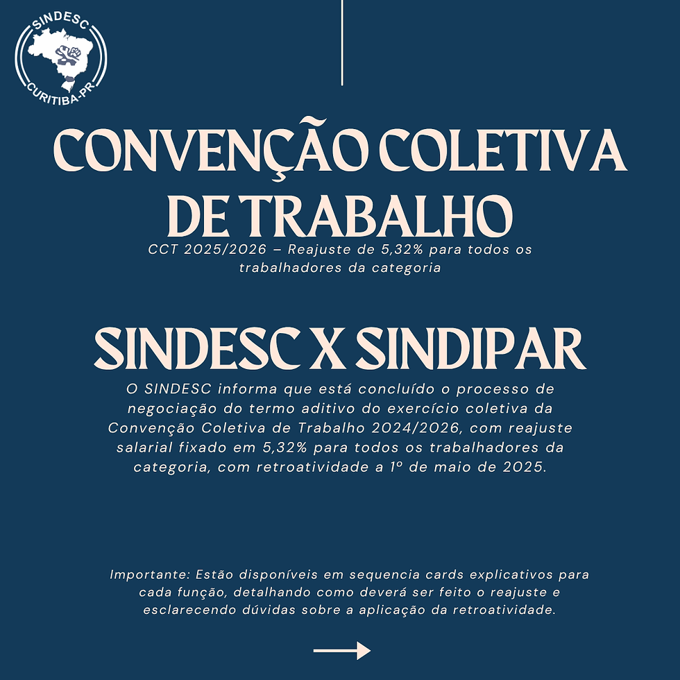 CCT 2025/2026 – Reajuste de 5,32% para todos os trabalhadores da categoria