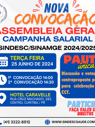 NOVA CONVOCAÇÃO PARA TRABALHADORES MEDICINA DE GRUPO (SINAMGE)