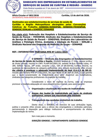 OFICIO CIRCULAR 003.2026 - INFORMATIVO - PORTARIA MTE - insalubridade
