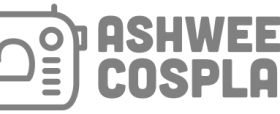 Ashweez Cosplay logo; gray text next to a sewing machine