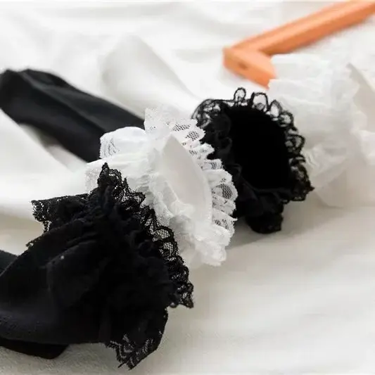 Miniatura: Women Socks Lace Lolita Jk Japanese Style White Black Solid Kawaii Girl Cotton