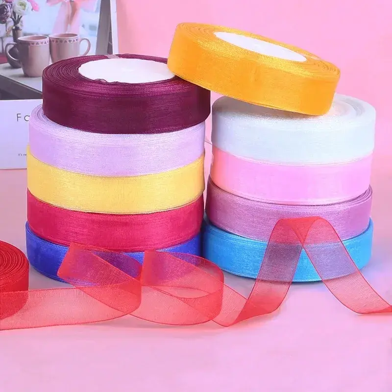 Miniatura: 50yards 25mm Organza Chiffon Ribbons Wedding Party Decoration Handmade Ribbon