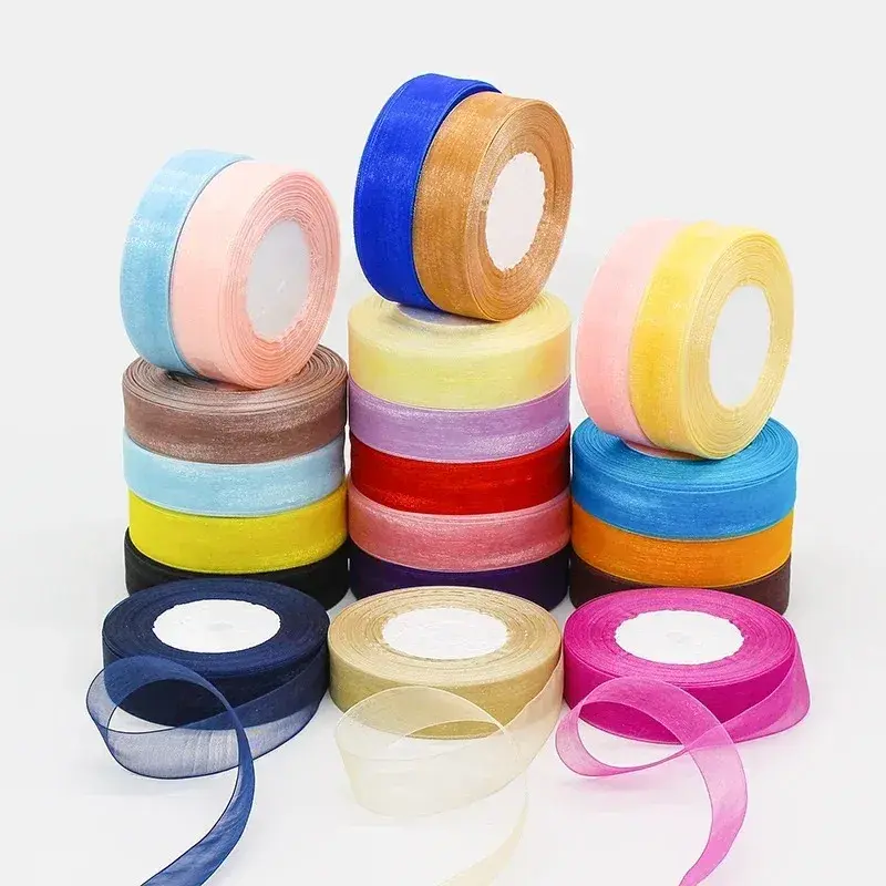 Miniatura: 50yards 25mm Organza Chiffon Ribbons Wedding Party Decoration Handmade Ribbon