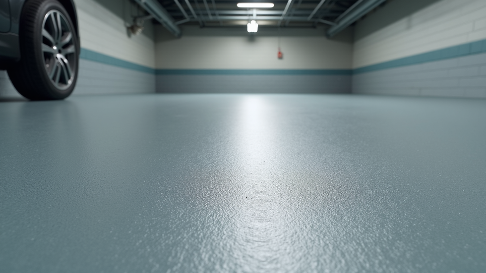 Close-up view of a polyaspartic coated garage floor showing smooth texture and color