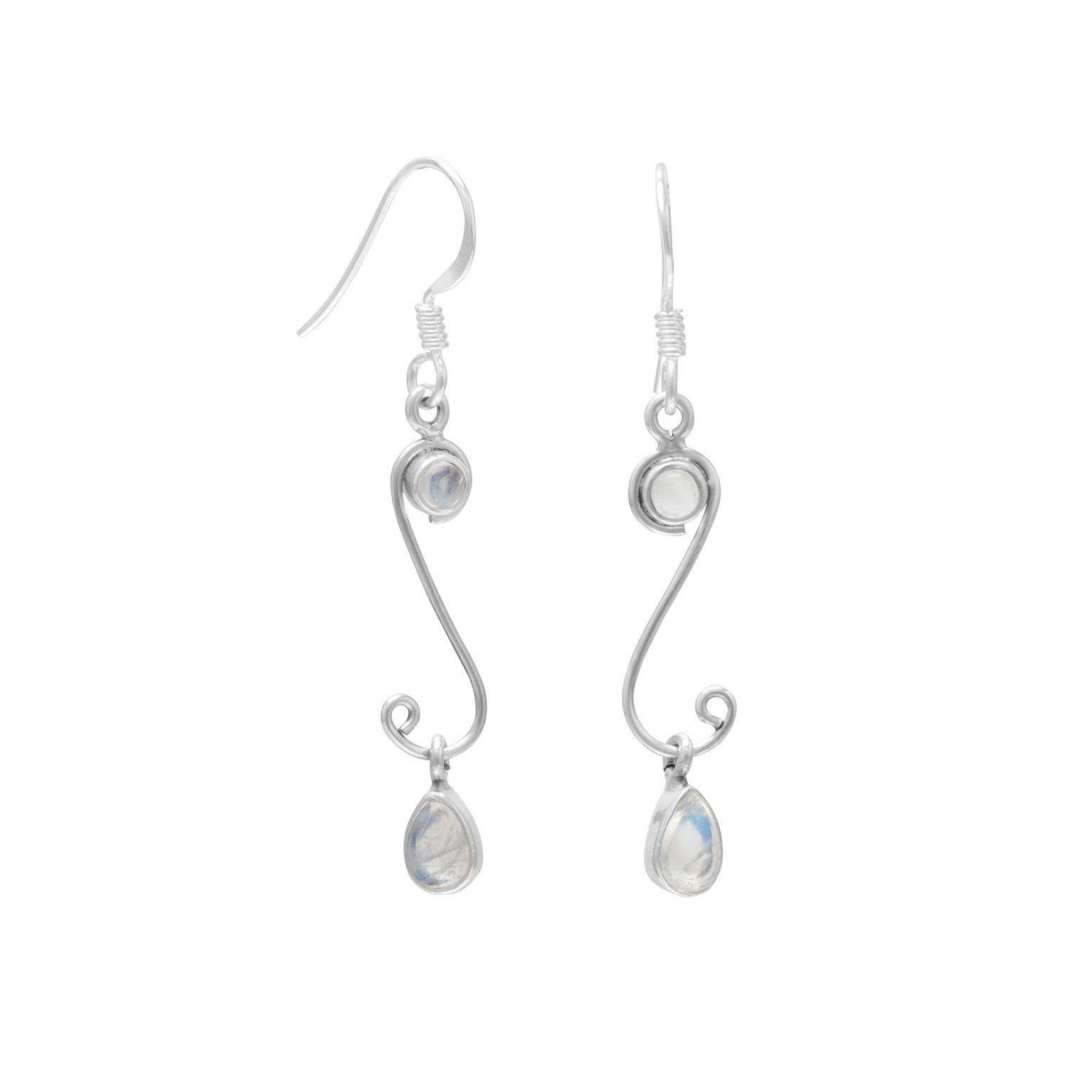 S Design Drop Earrings with Rainbow Moonstone