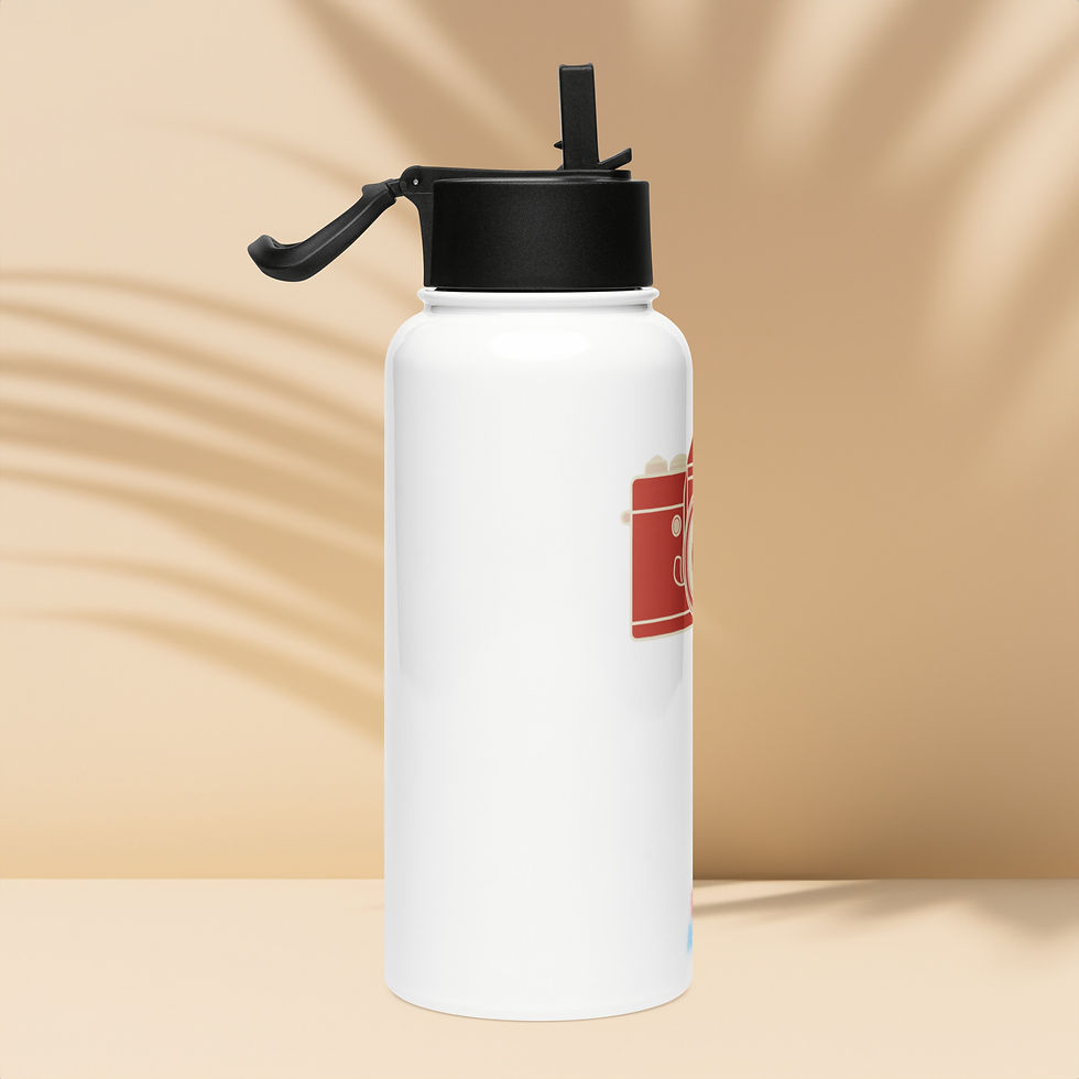Thumbnail: Neon Aptura Negative Camera Stainless steel water bottle with a straw lid