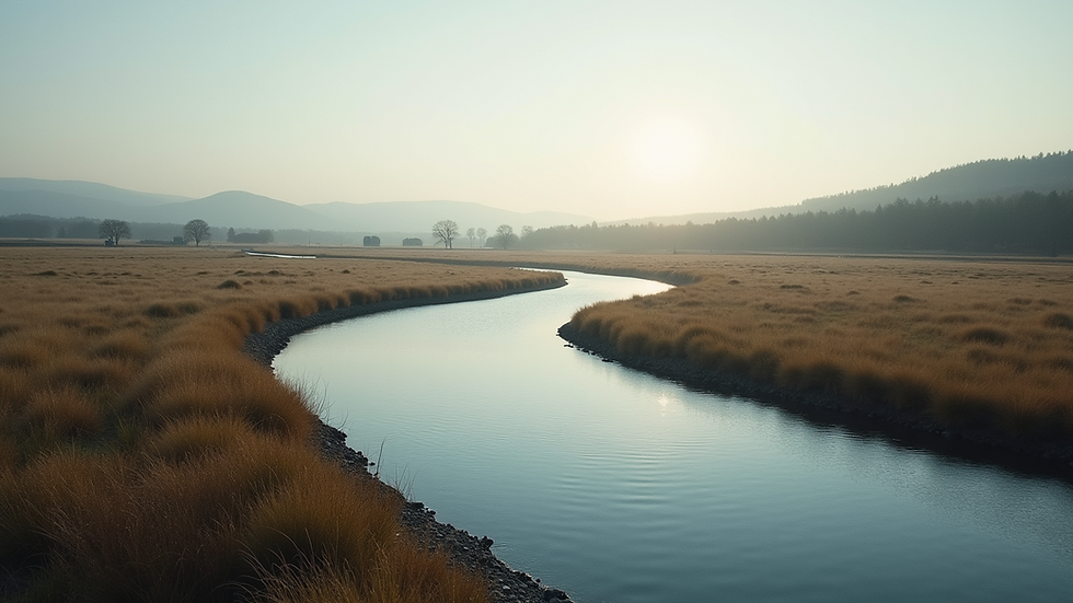 High angle view of a serene landscape with a winding river