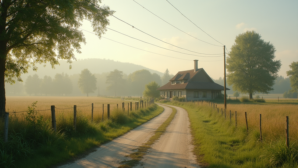 Eye-level view of a rustic village landscape