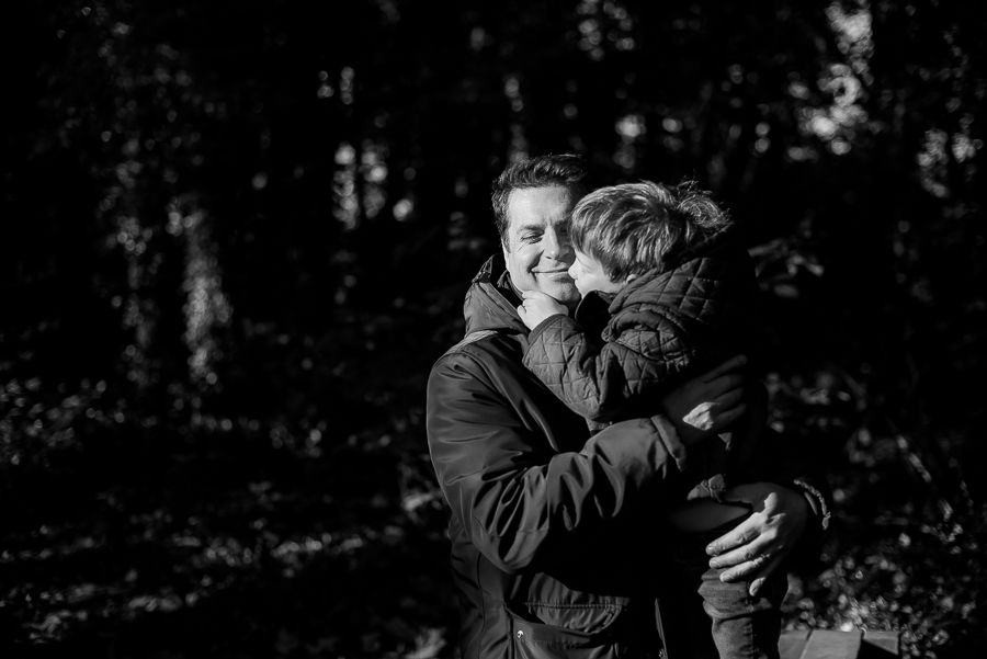 Father hugging his son at Malahide Castle, Dublin