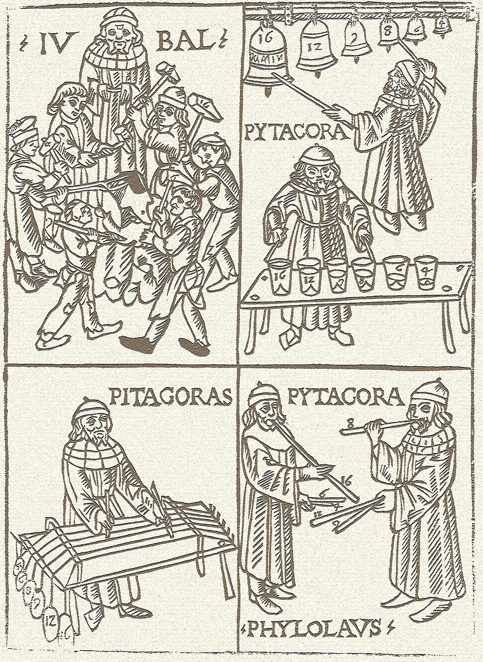 Гравюра, иллюстрирующая легенду о происхождении музыкальной гармонии