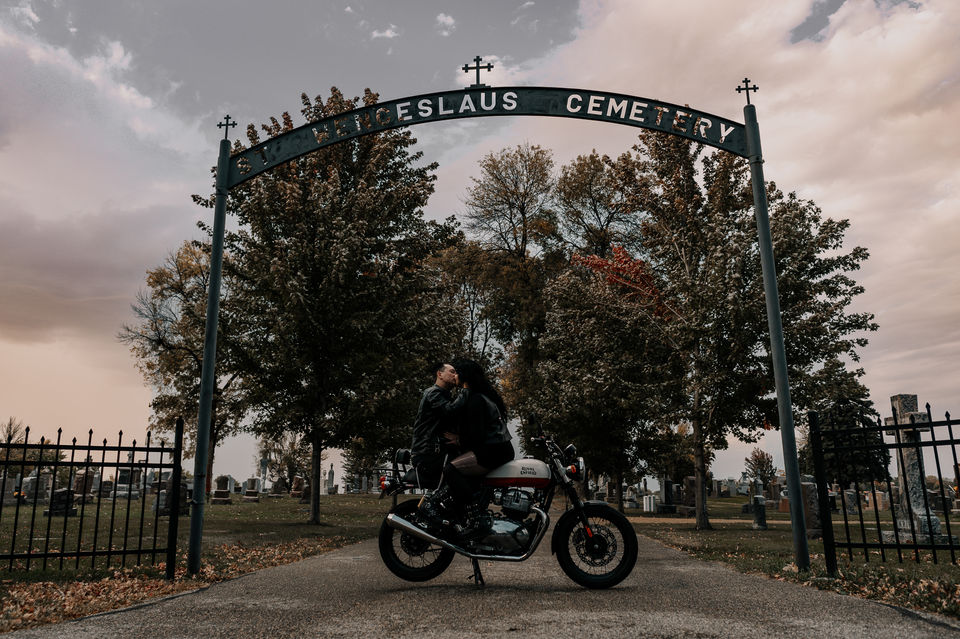 Minnesota couple motorcycle engagement photographer