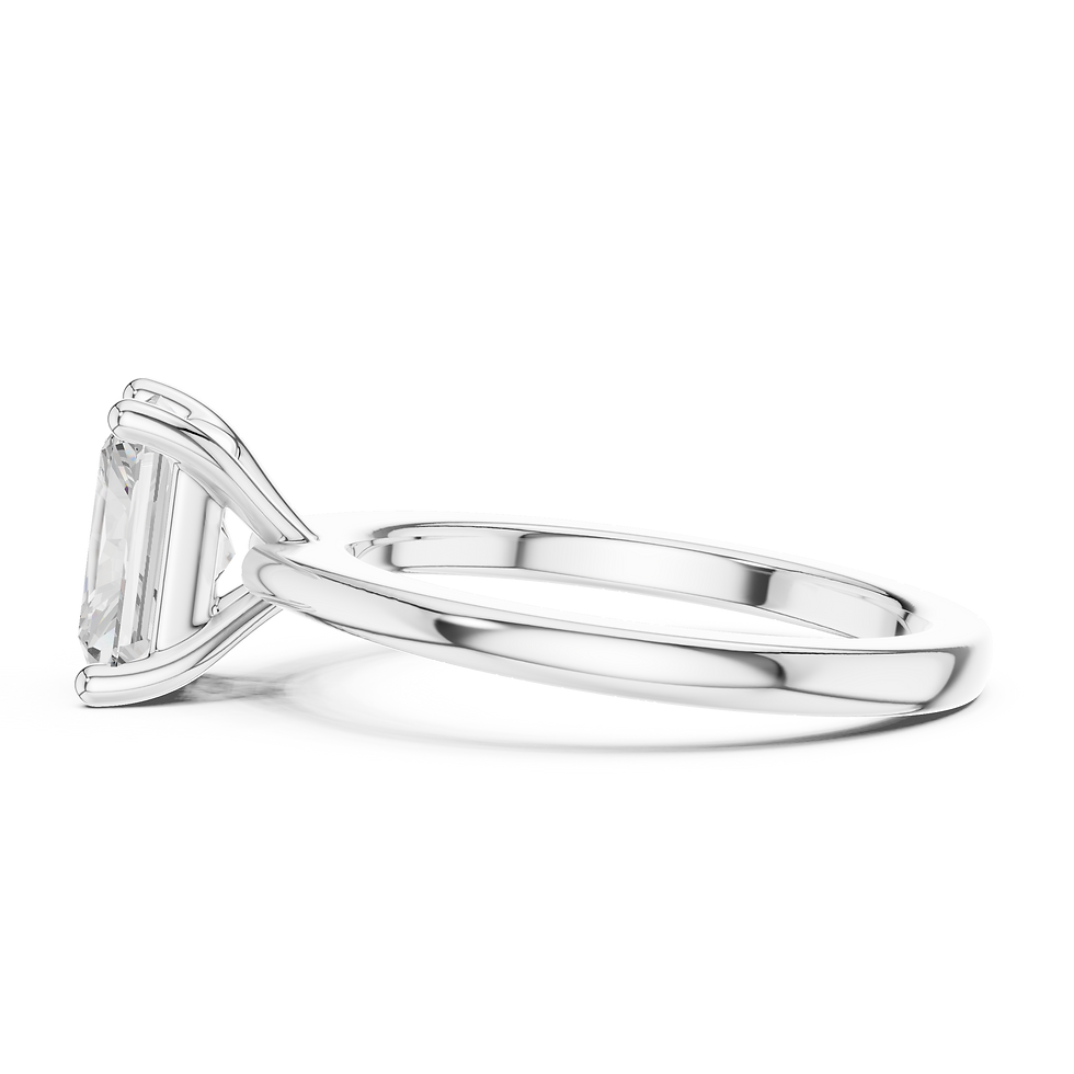 Thumbnail: Side profile of white gold Galene Radiant ring showing tapered basket