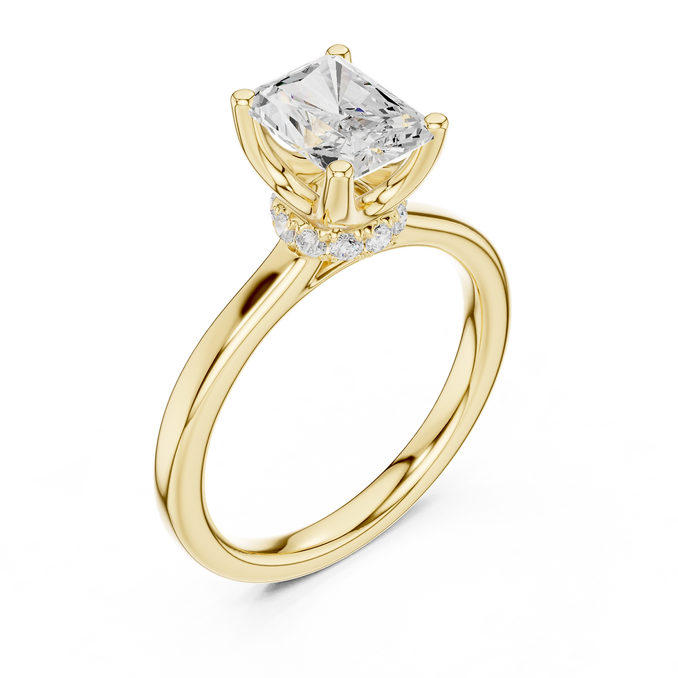 Petra Radiant yellow gold engagement ring at an angled view