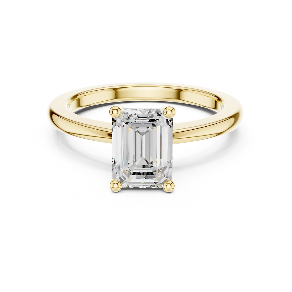 Front view of Galene Emerald engagement ring in yellow gold solitaire setting