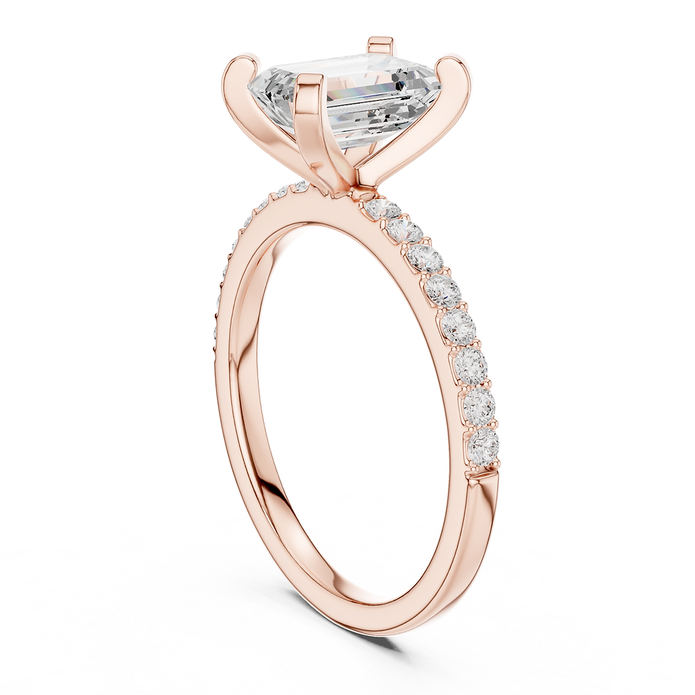 Thumbnail: Top-down view of Reina Emerald rose gold ring, open basket beneath the diamond